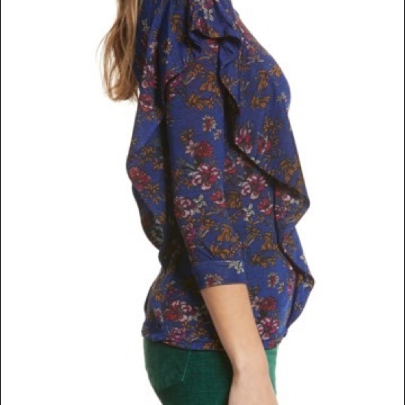 Free People Blue Floral Blouse, NWT, Sz M - Picture 3 of 6